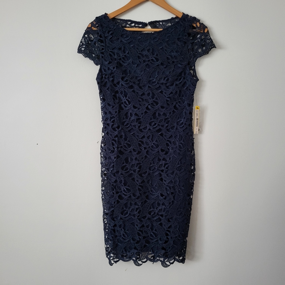 Alice + Olivia Clover Open Back Lace Navy Dress Wedding Cocktail Party - Picture 2 of 8